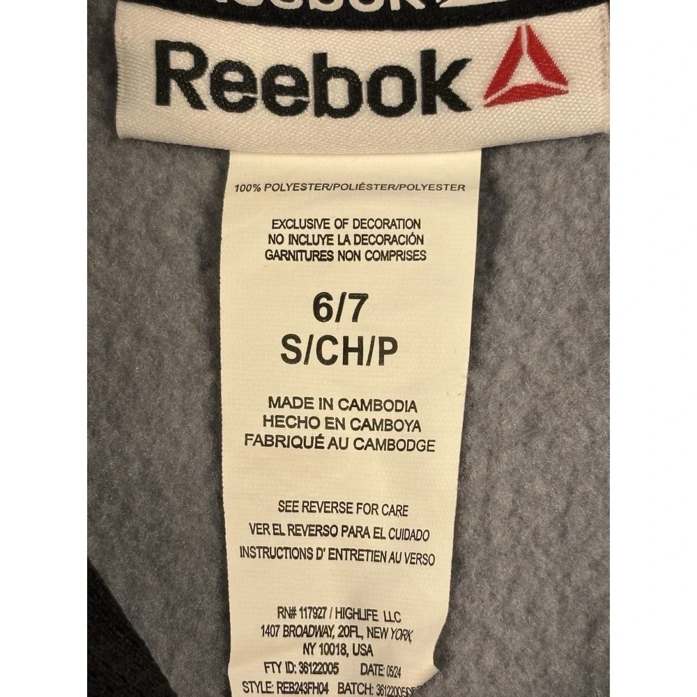 Reebok Boys Hoodie Pullover With All Over Logo Print Black White Size 6/7